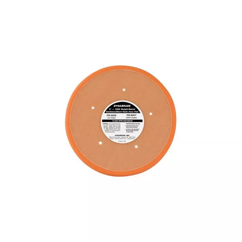 Dynabrade 56236 Non-Vacuum Short Nap Disc Backing Pad, 8 in Dia, Urethane/Vinyl, Hook Attachment, 5