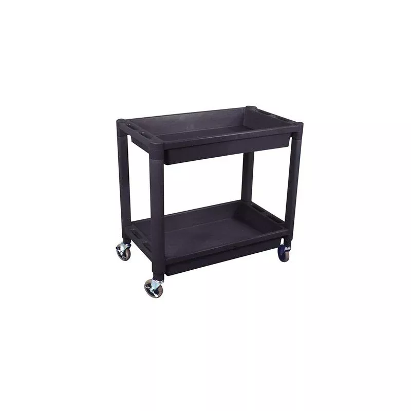 High Teck T425 Utility Cart Black Heavy-Duty Plastic 2 Shelves 300 lb