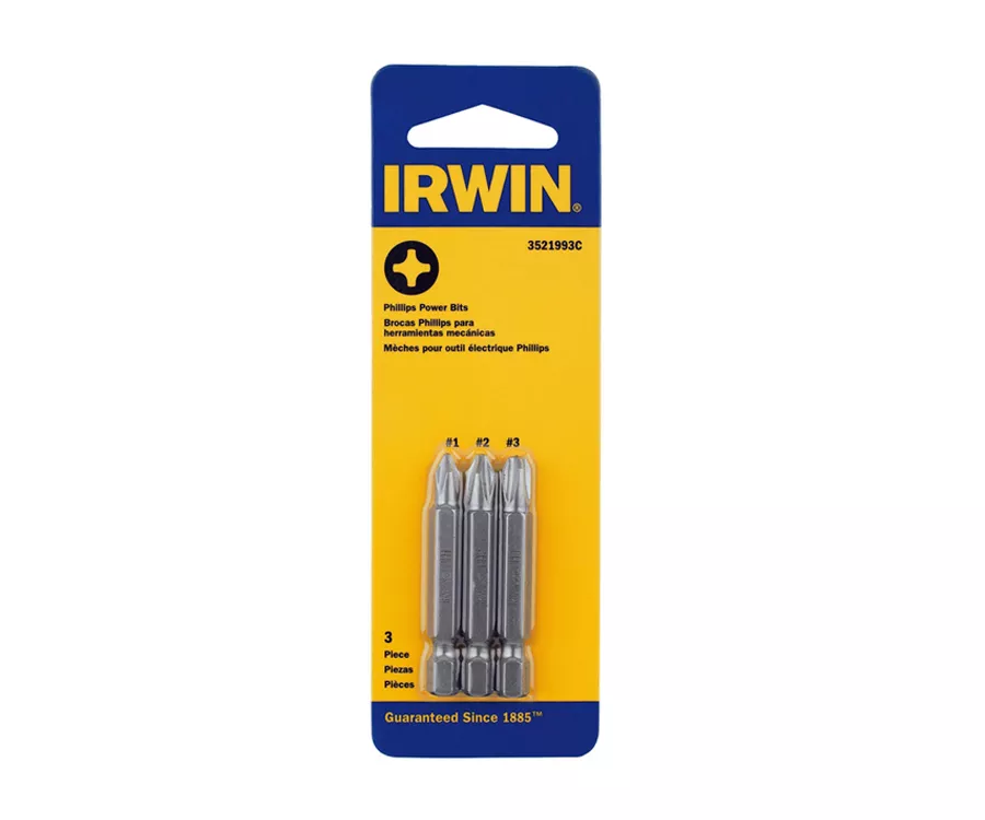 Irwin Hanson 3521993C - Power Bit Set, 3 Piece, 2" Long, #1, #2, and #3 Phillips, Carded