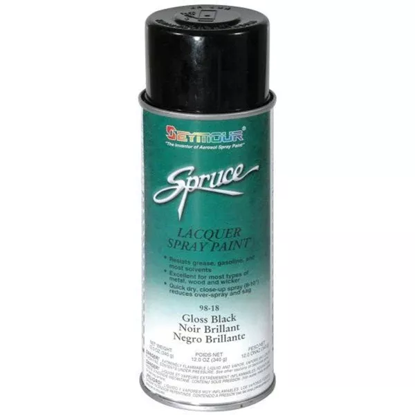 Seymour Spruce 98-18 Fast-Dry Lacquer Spray Paint – Gloss Black, 16 oz Aerosol, 15 sq-ft Coverage